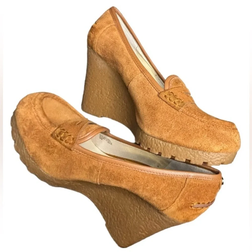 Michael MICHAEL KORS Rory Suede Penny Loafer Wedges, EUC